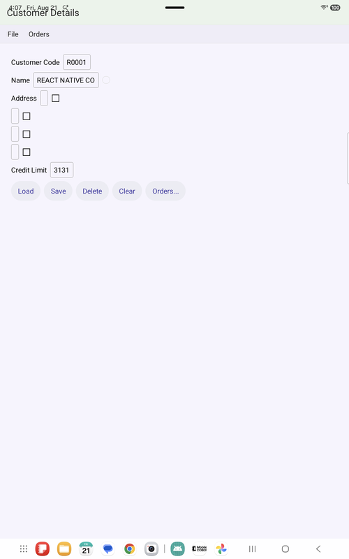 The same COBOL program on an Android tablet